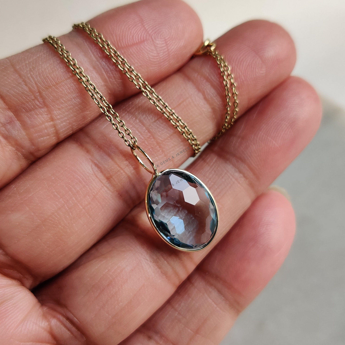 Natural Sky Blue Topaz Pendant, 14K Solid Gold Pendant, December Birthstone