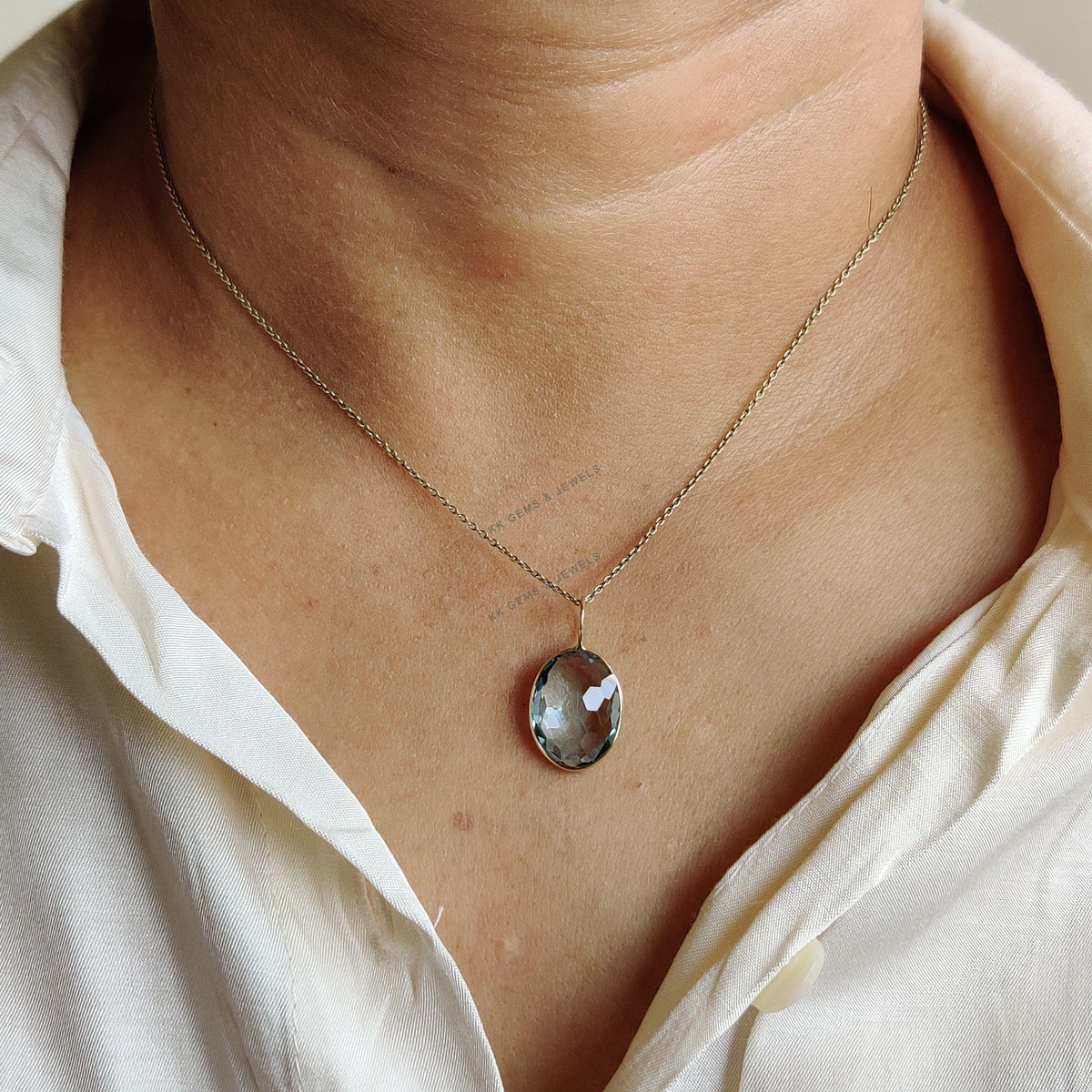 Natural Sky Blue Topaz Pendant, 14K Solid Gold Pendant, December Birthstone
