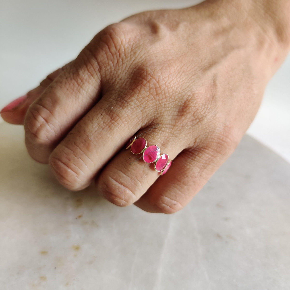 Natural Ruby 14K Solid Yellow Gold Ring, Dainty Gemstone Jewelry, Christmas Present