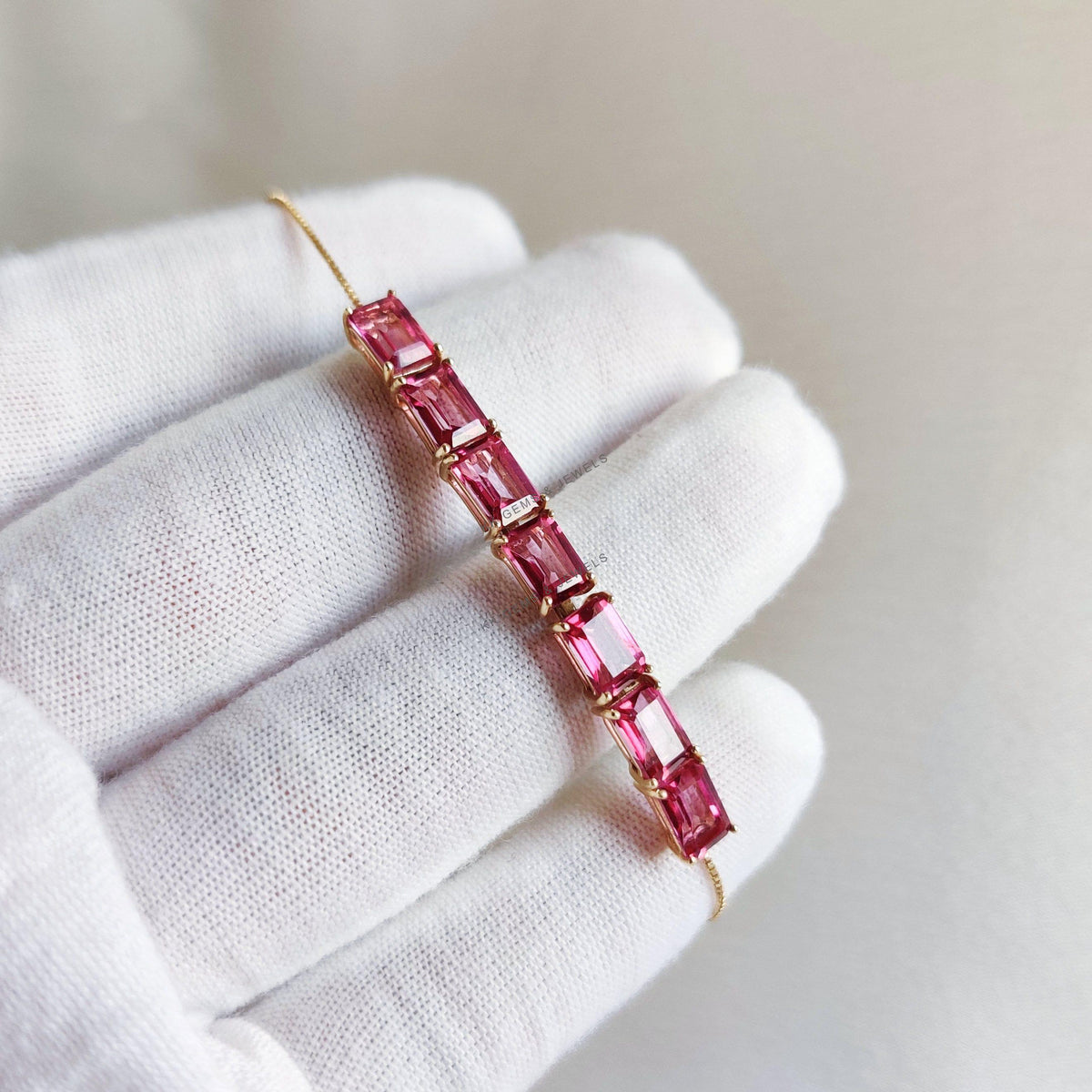 14K Solid Gold Natural Pink Topaz Bolo Chain Bracelet, Octagon Bracelet