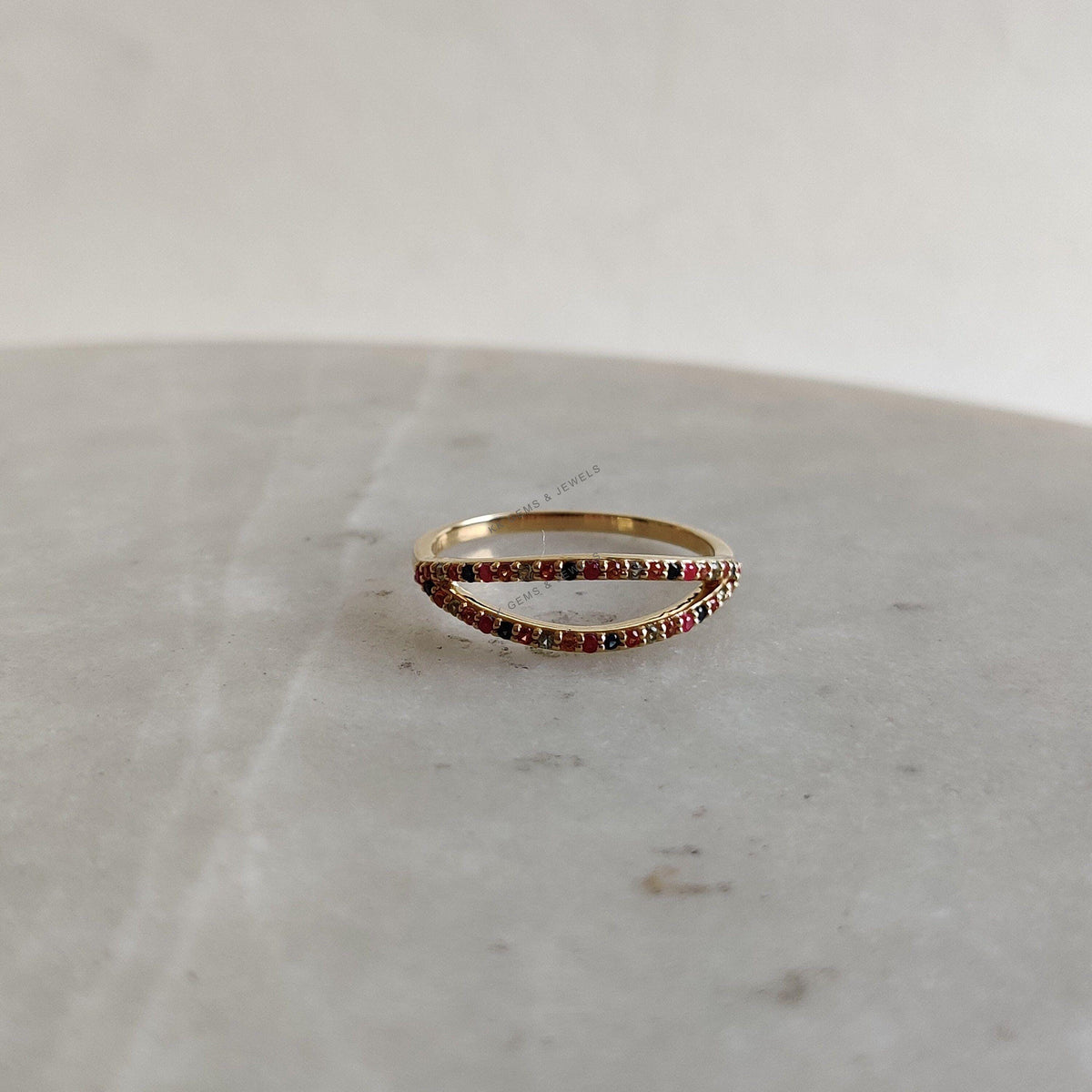 14K Solid Yellow Gold Natural Multi Sapphire Ring, September Birthstone Jewelry