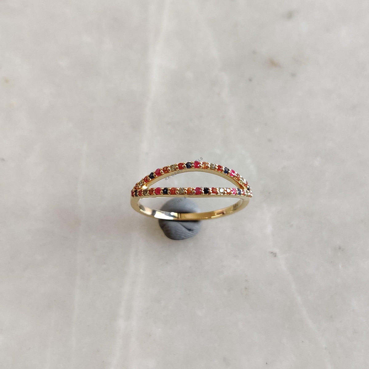 14K Solid Yellow Gold Natural Multi Sapphire Ring, September Birthstone Jewelry