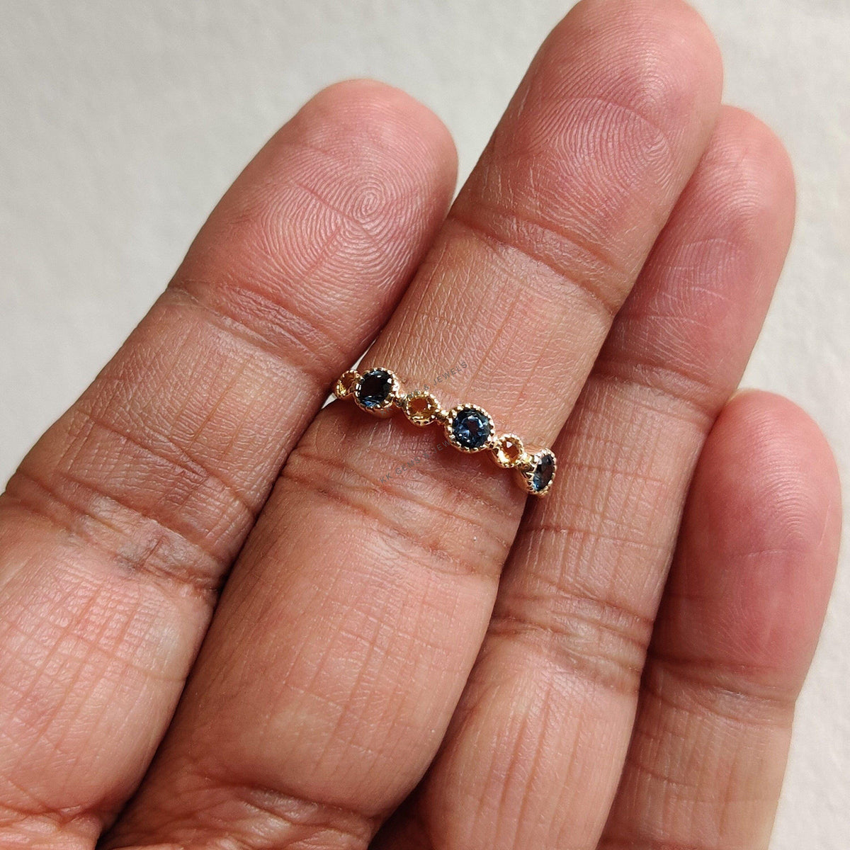 Natural London Blue Topaz & Citrine 14K Solid Gold Ring, Dainty Gemstone Stackable Ring