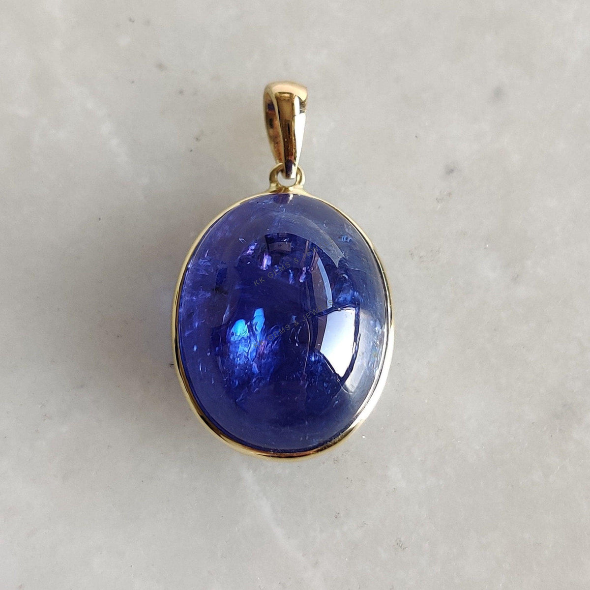 Natural Tanzanite 14K Solid Yellow Gold Bezel Pendant, December Birthstone