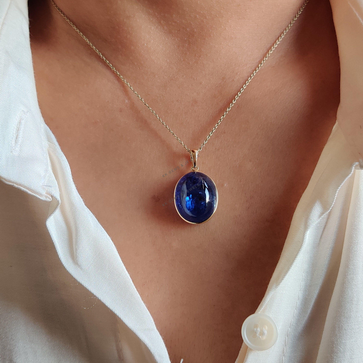 Natural Tanzanite 14K Solid Yellow Gold Bezel Pendant, December Birthstone