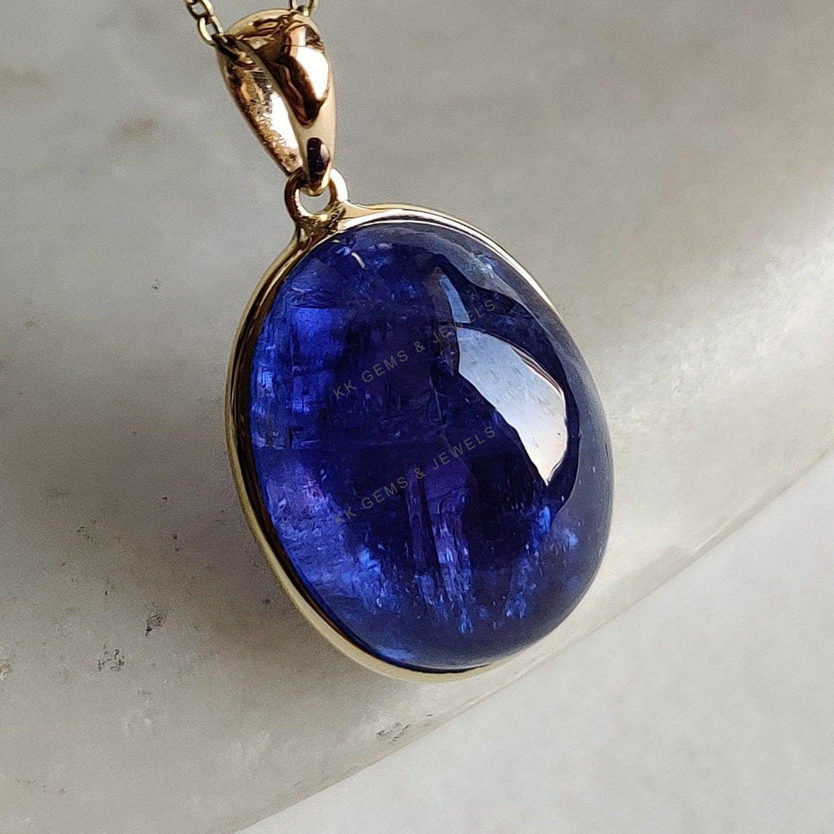 Natural Tanzanite 14K Solid Yellow Gold Bezel Pendant, December Birthstone