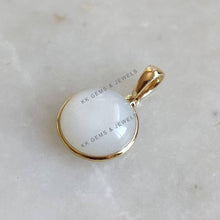 14K Solid Yellow Gold Natural White Moonstone Pendant, June Birthstone