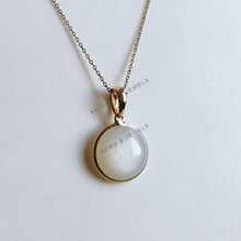 14K Solid Yellow Gold Natural White Moonstone Pendant, June Birthstone