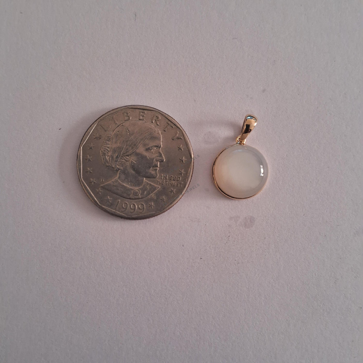 14K Solid Yellow Gold Natural White Moonstone Pendant, June Birthstone