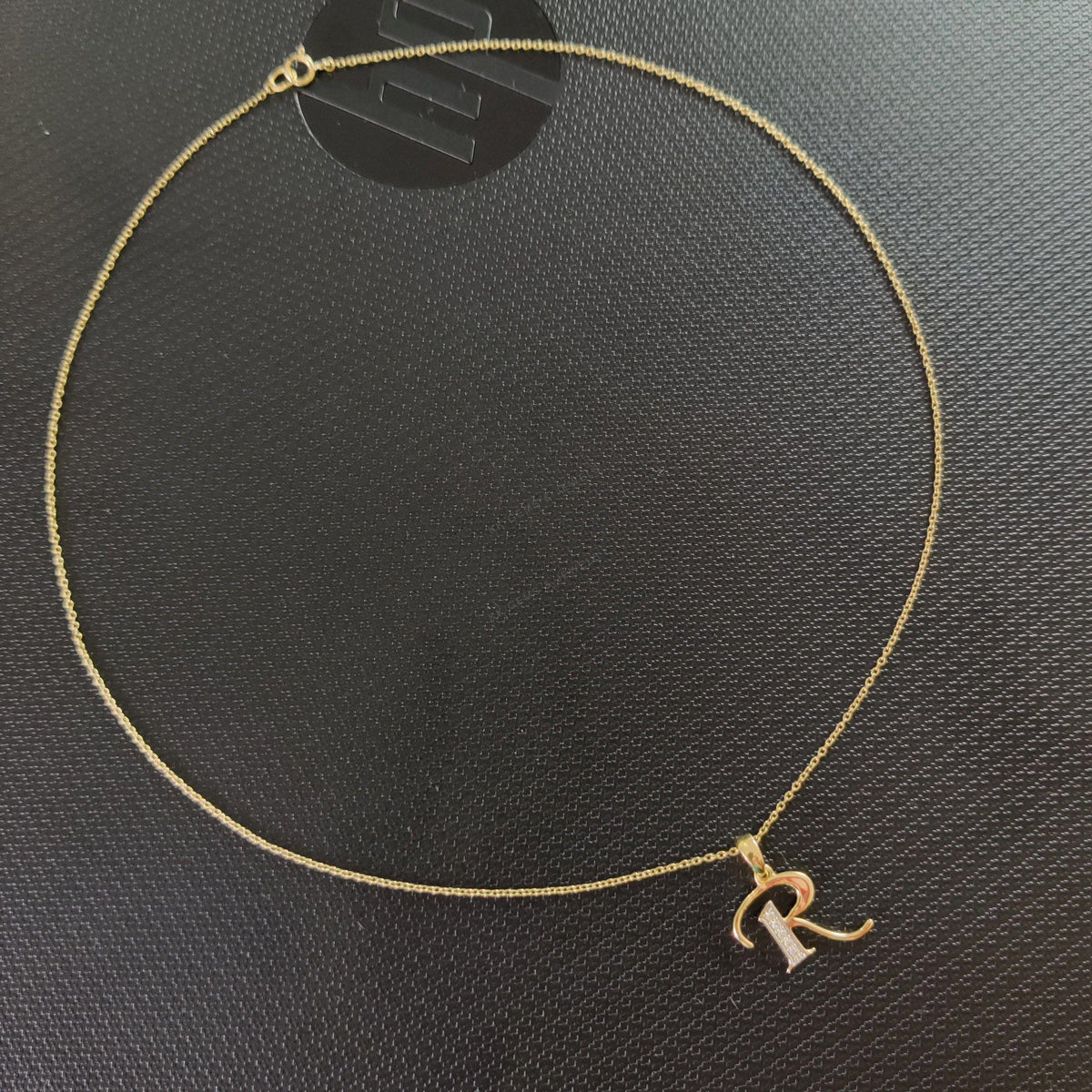 14K Solid Gold Initial R Diamond Pendant - Yellow Gold Charm