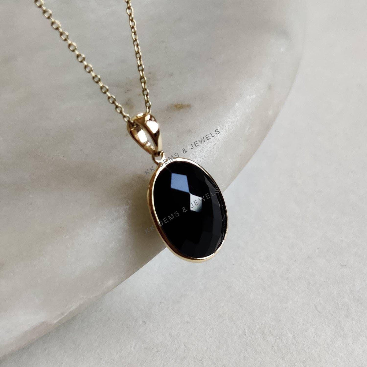 14K Solid Yellow Gold Natural Black Onyx Pendant Pendant, December Birthstone, Christmas Present