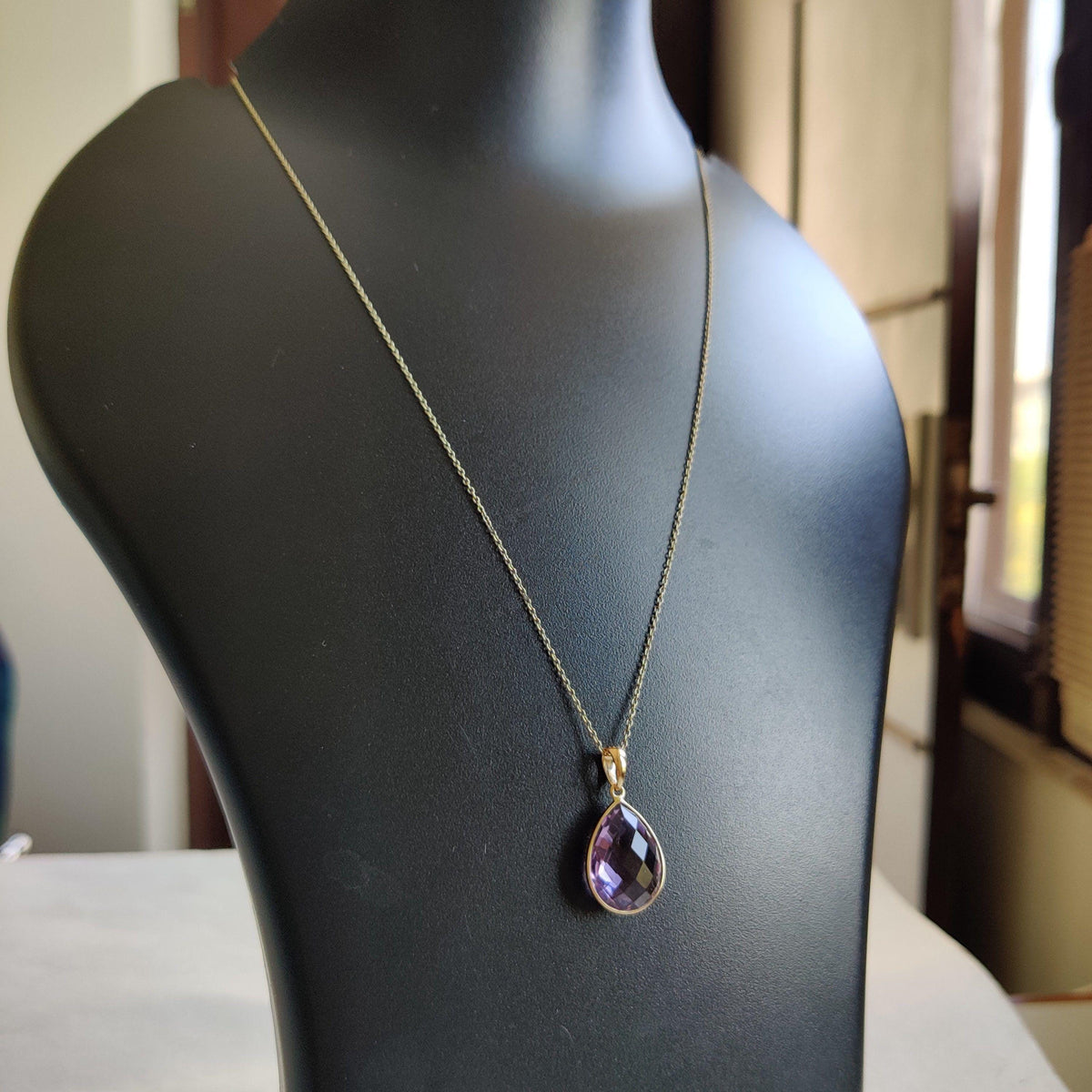 Natural Pink Amethyst Pendant, 14K Solid Yellow Gold, February Birthstone