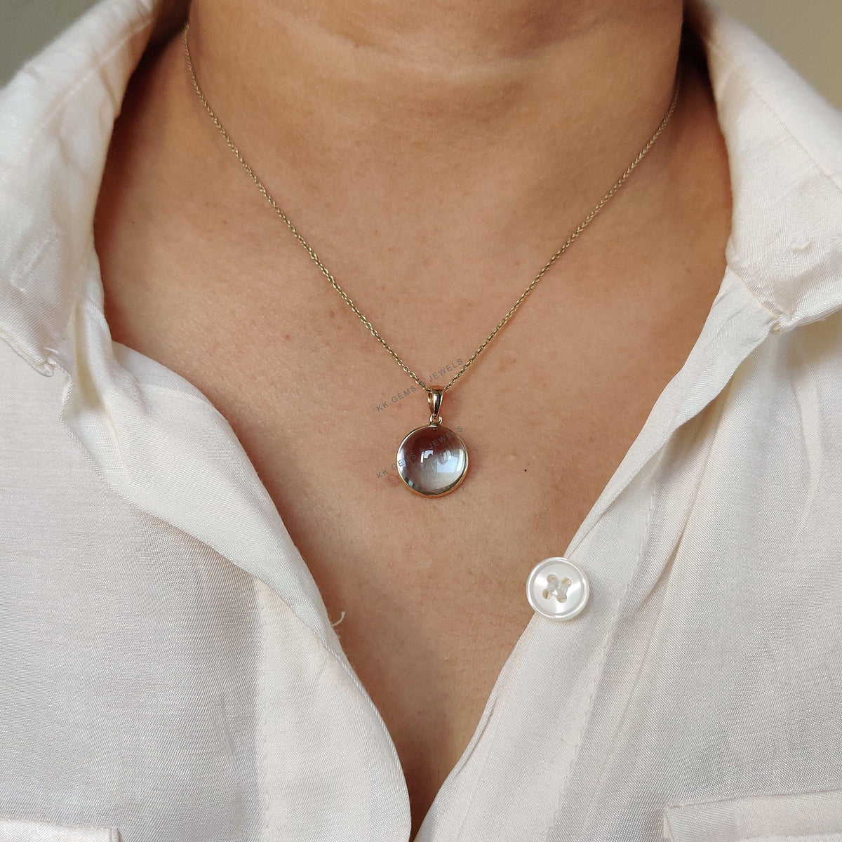 Natural Sky Blue Topaz Pendant, 14K Solid Yellow Gold Bezel, December Birthstone