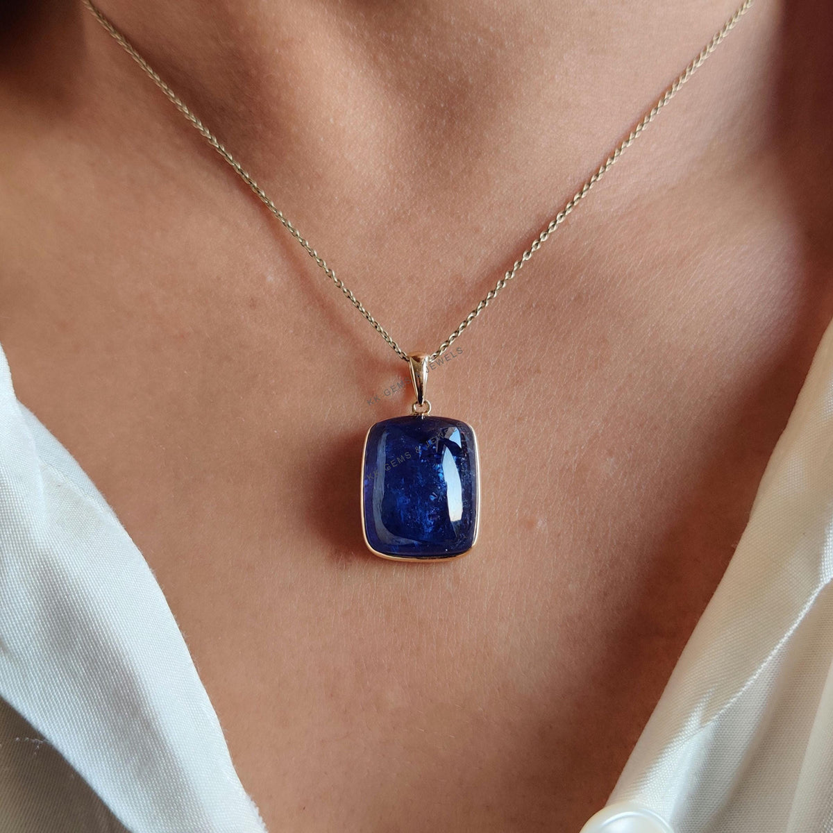 Natural Tanzanite Cushion Pendant, 14K Solid Yellow Gold, December Birthstone