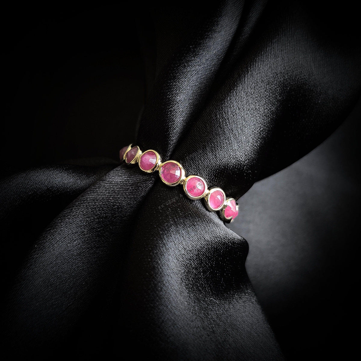 14K Solid Gold Natural Ruby Eternity Ring: July Birthstone Bezel Ring