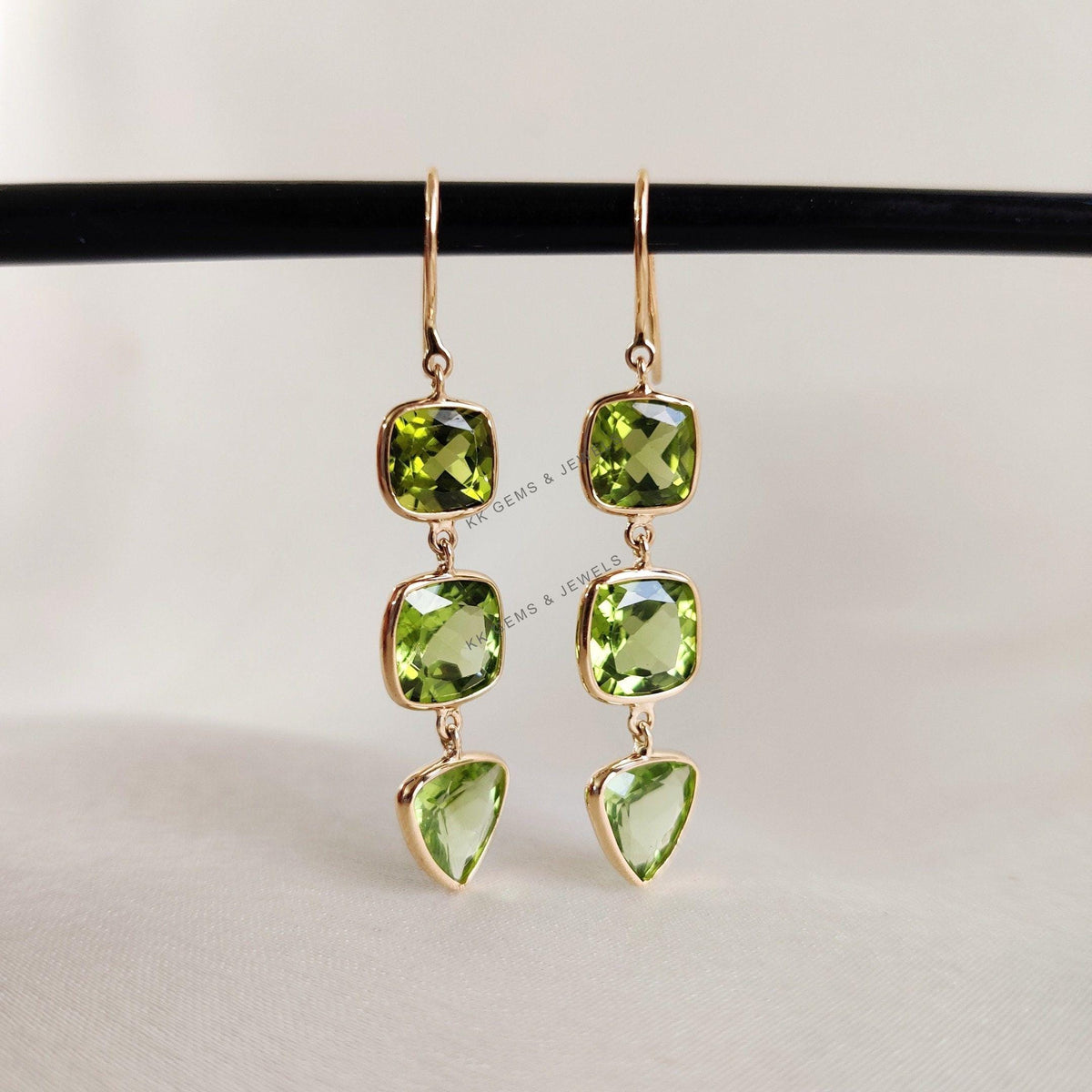 14K Solid Gold Natural Peridot Dangle Earrings, August Birthstone Jewelry