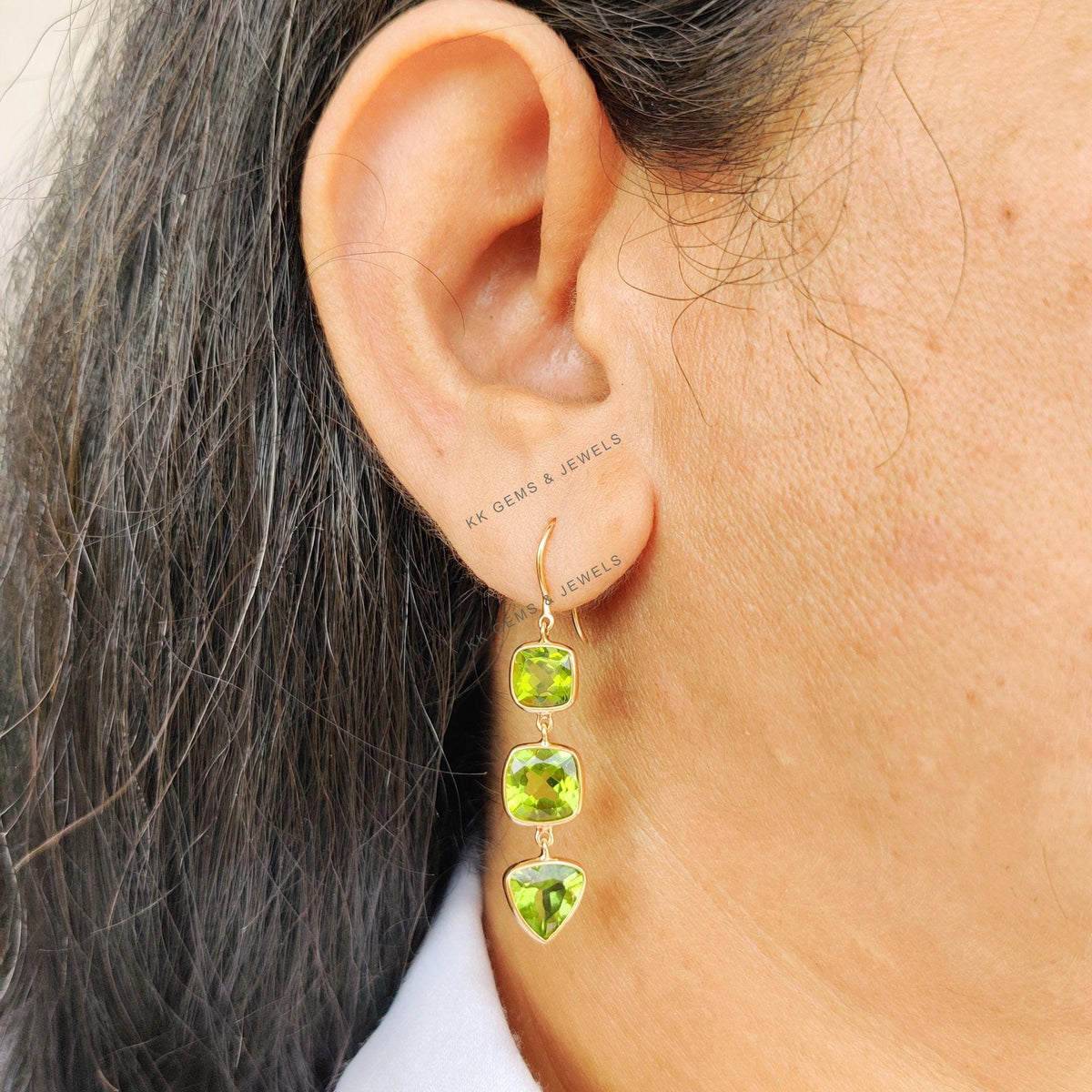 14K Solid Gold Natural Peridot Dangle Earrings, August Birthstone Jewelry