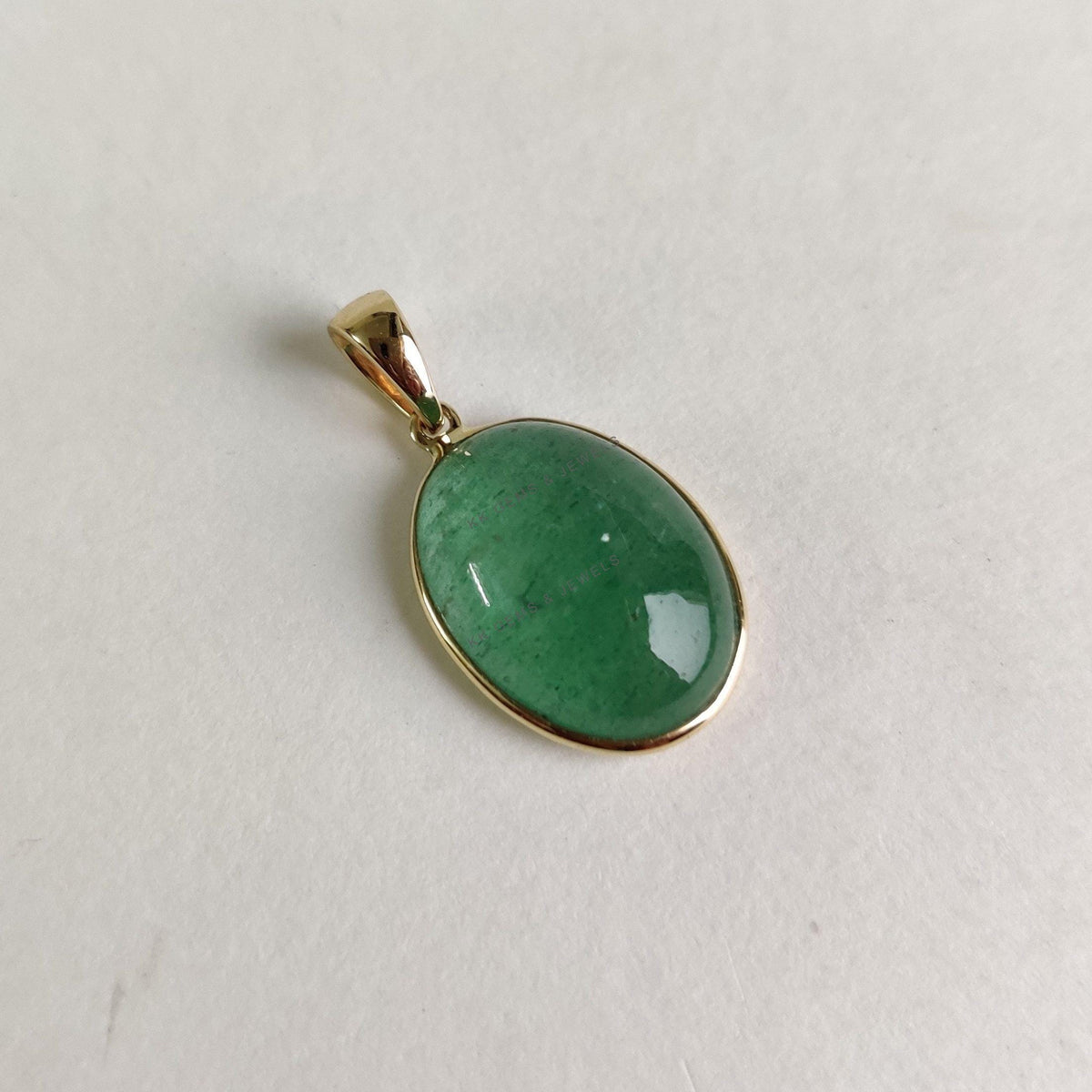 14K Solid Yellow Gold Natural Green Aventurine Pendant - August Birthstone Jewelry, Christmas Present