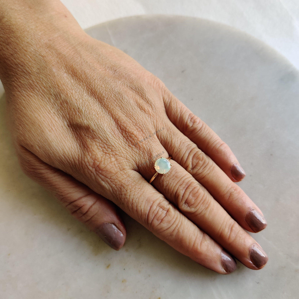 Natural Ethiopian Opal Ring, 14K Solid Yellow Gold, October Birthstone