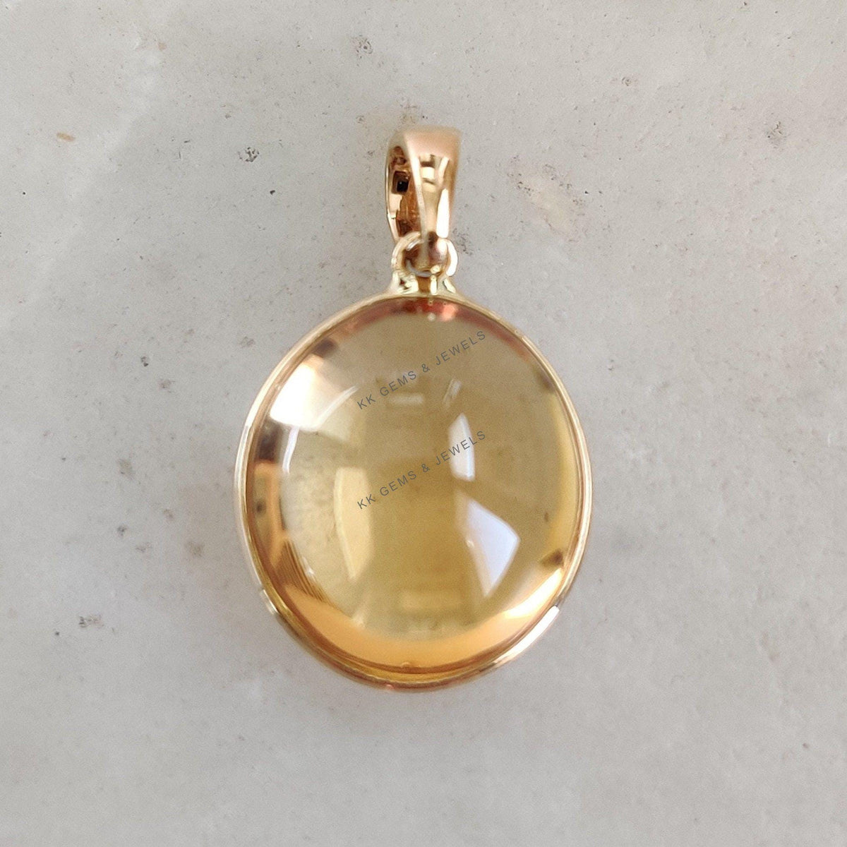 14K Solid Yellow Gold Natural Citrine Pendant, Bezel Setting, November Birthstone