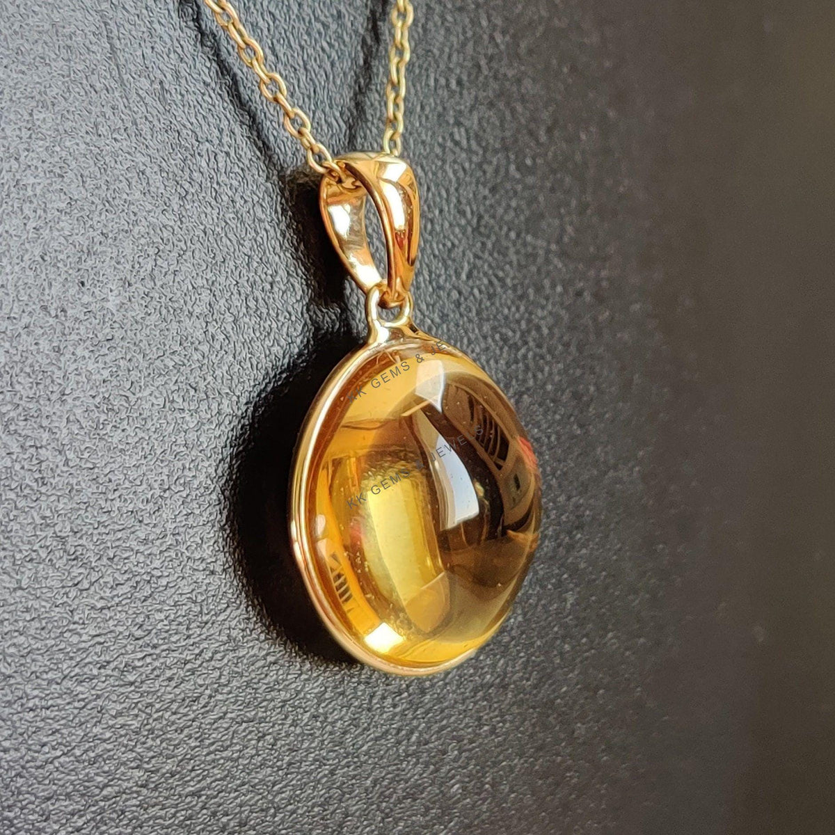 14K Solid Yellow Gold Natural Citrine Pendant, Bezel Setting, November Birthstone