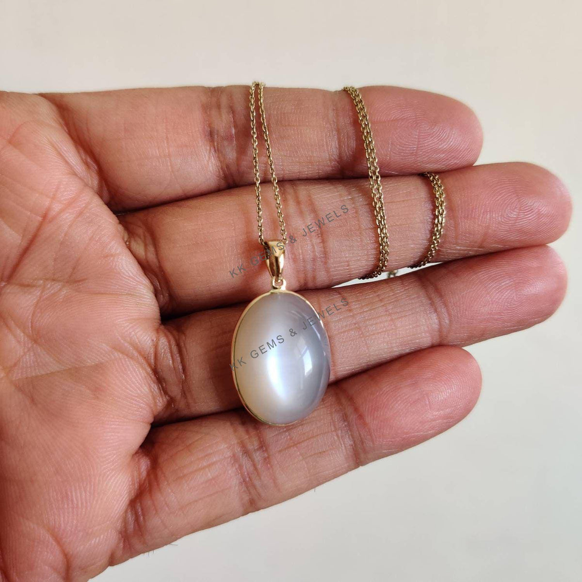 14K Solid Yellow Gold Natural White Moonstone Pendant, June Birthstone, Christmas Present