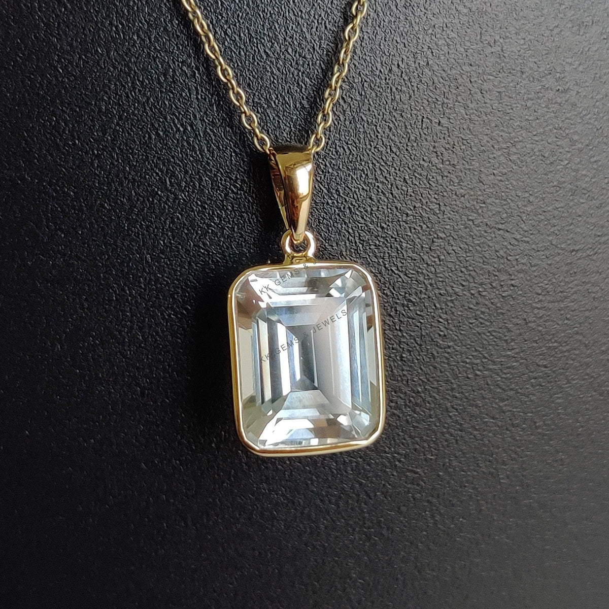 14K Solid Yellow Gold Natural Clear Quartz Pendant, April Birthstone, Octagon Pendant