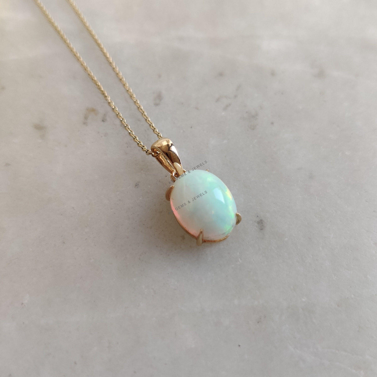 14K Solid Yellow Gold Natural Ethiopian Opal Pendant, Christmas Present