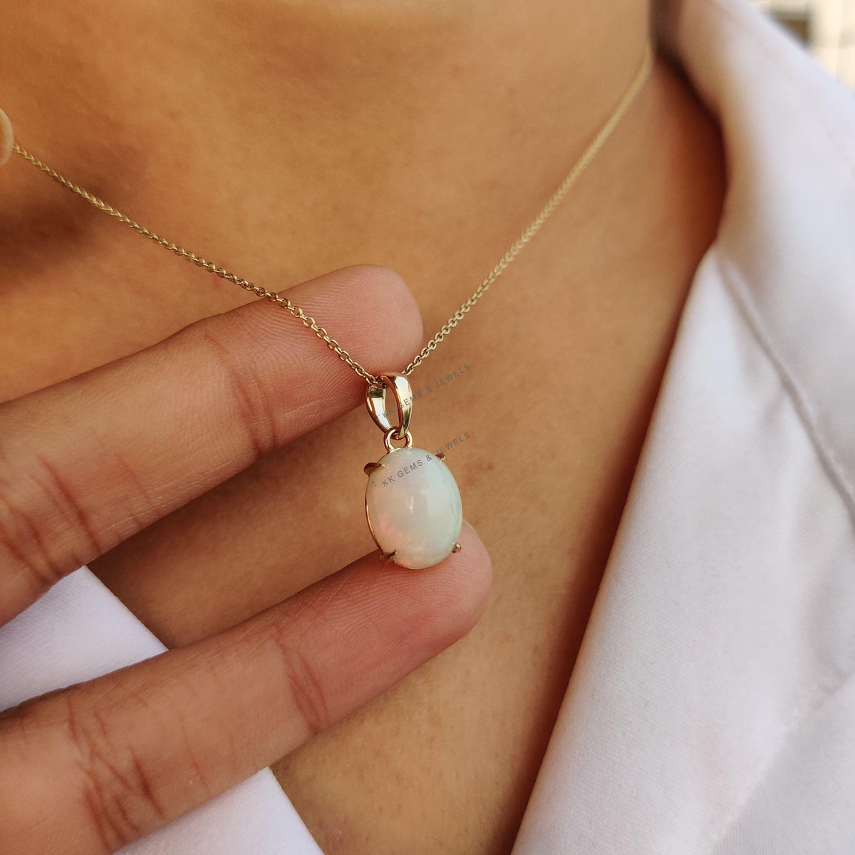 14K Solid Yellow Gold Natural Ethiopian Opal Pendant, Christmas Present