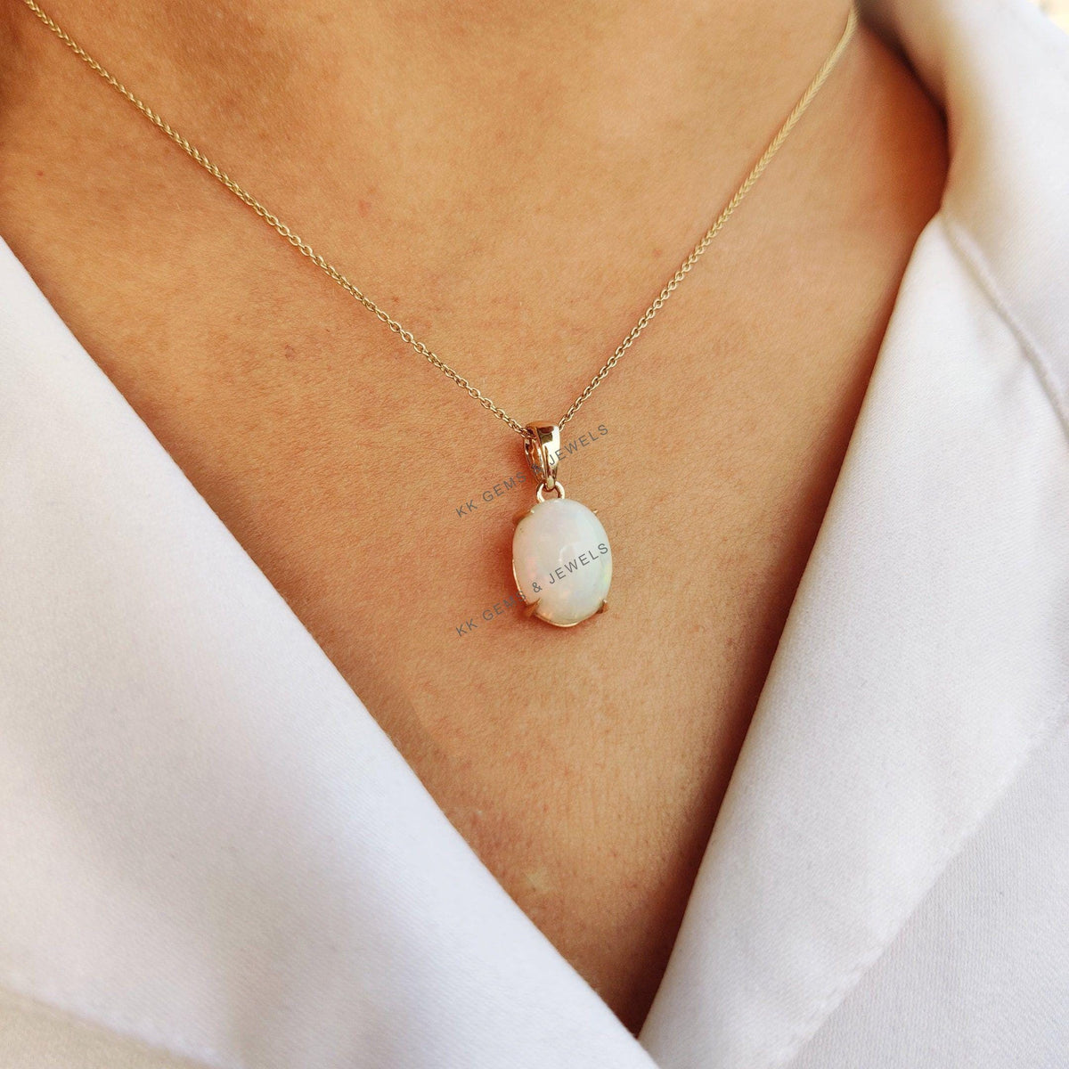 14K Solid Yellow Gold Natural Ethiopian Opal Pendant, Christmas Present