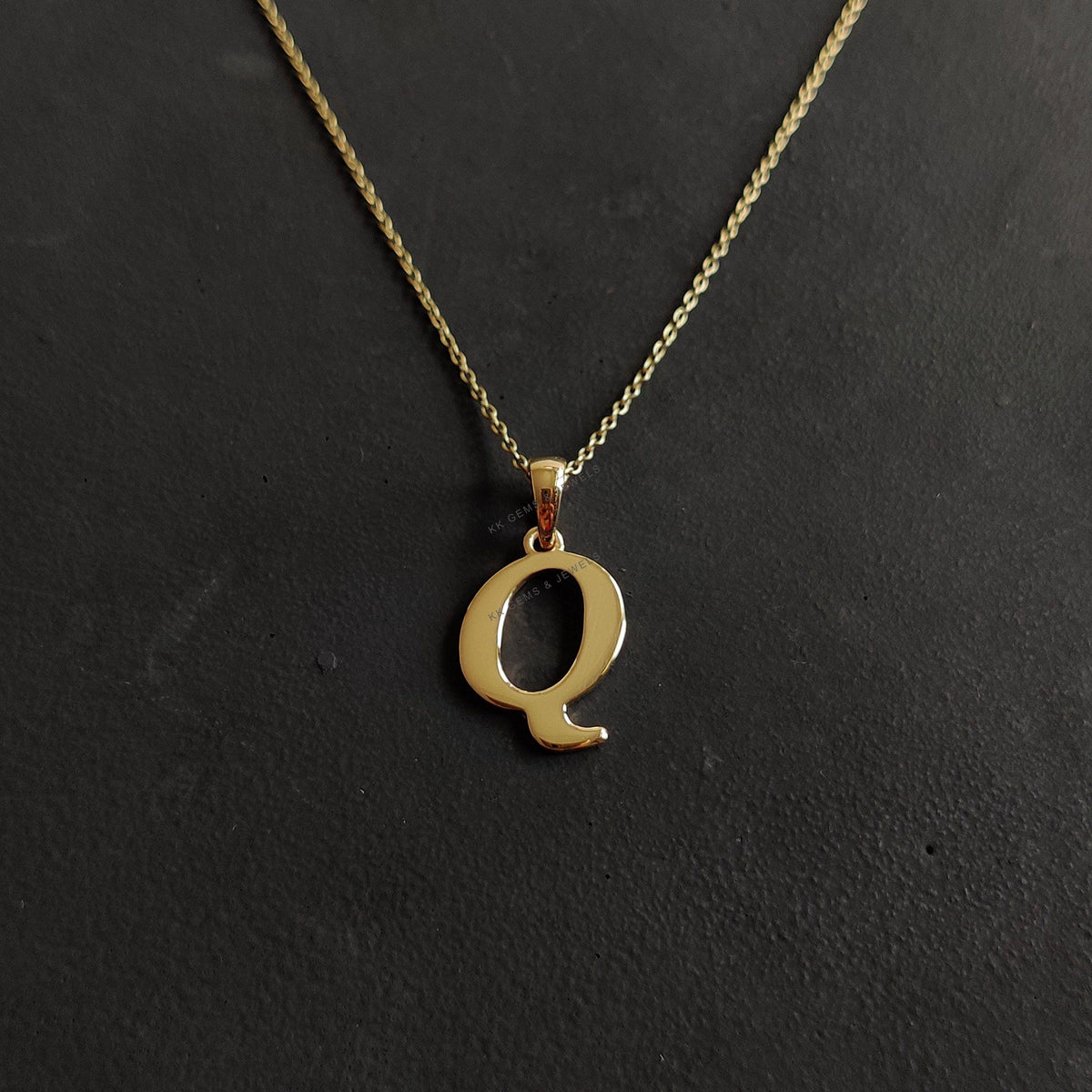 14K Solid Gold Initial Q Pendant, Personalized Charm
