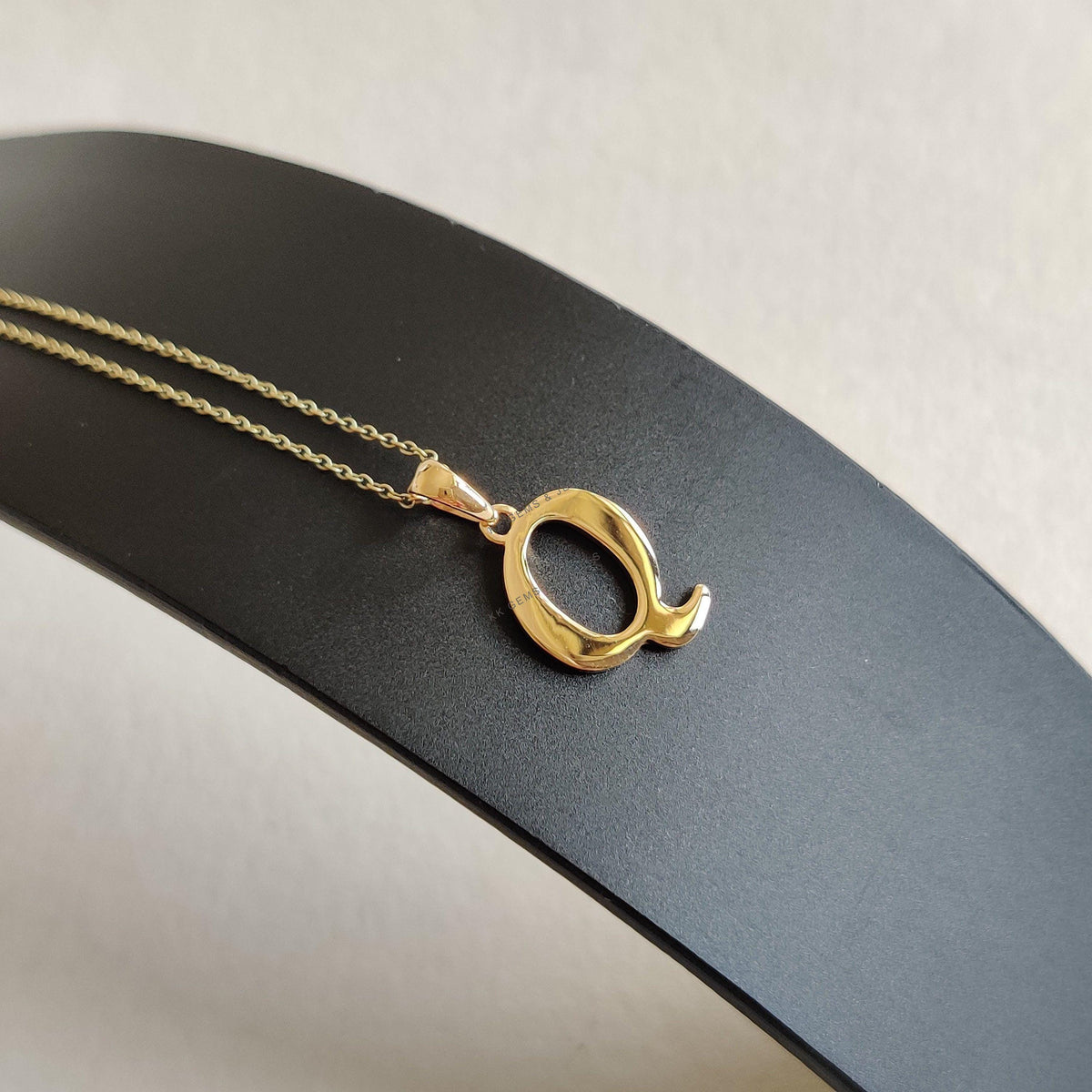 14K Solid Gold Initial Q Pendant, Personalized Charm