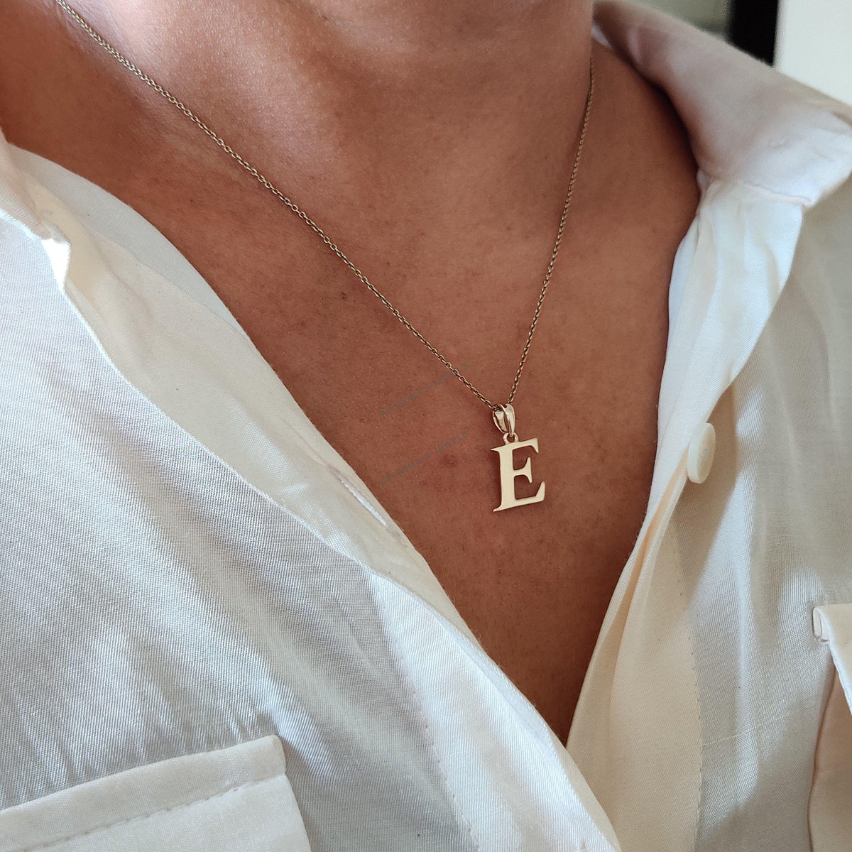 14K Solid Yellow Gold Initial E Pendant, Elegant Letter Pendant