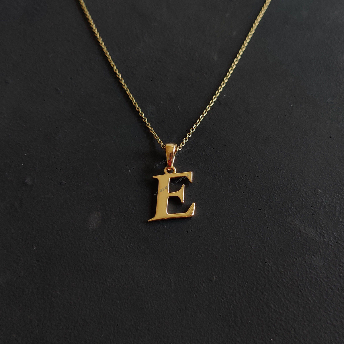 14K Solid Yellow Gold Initial E Pendant, Elegant Letter Pendant