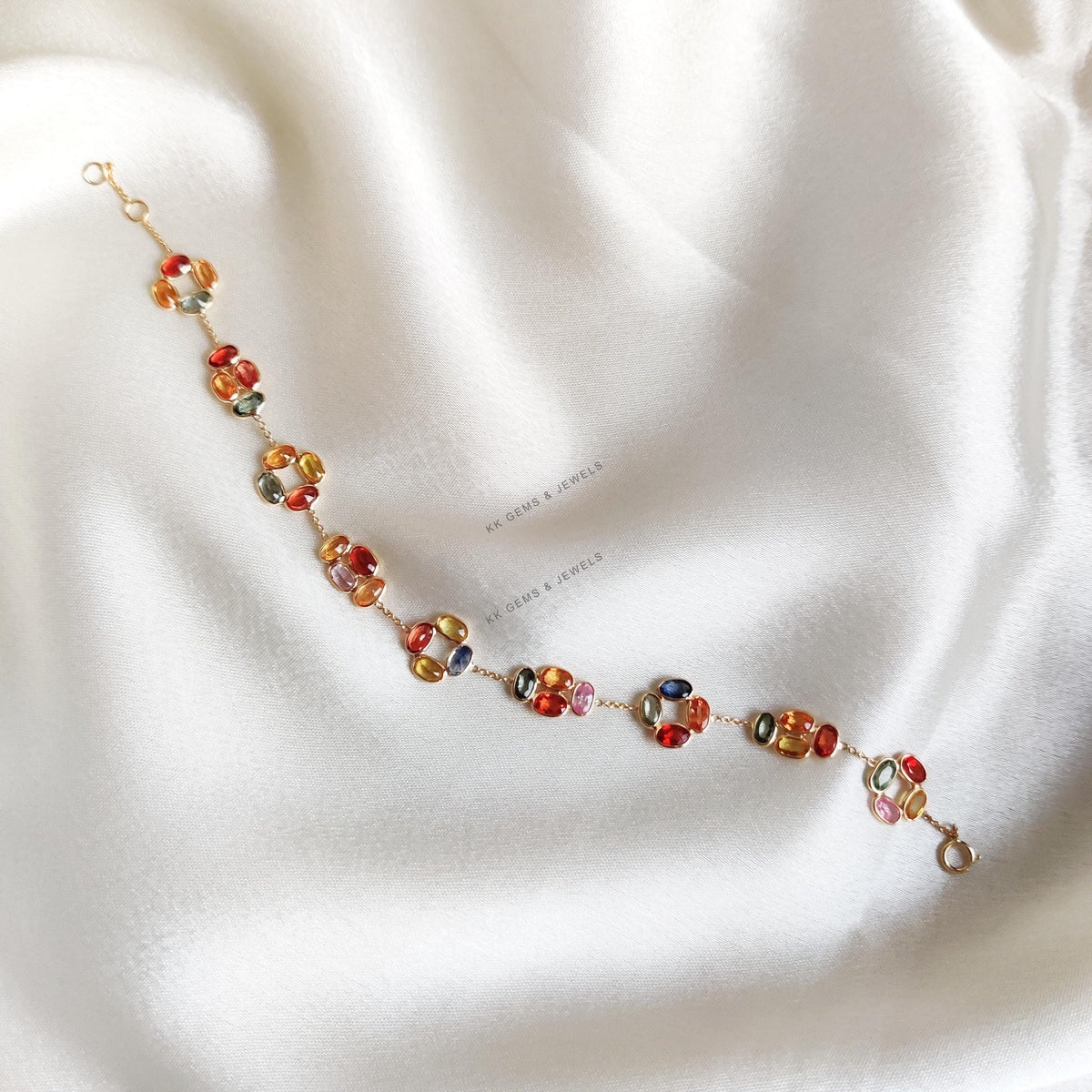 14K Solid Yellow Gold Natural Multi Sapphire Bracelet, September Birthstone