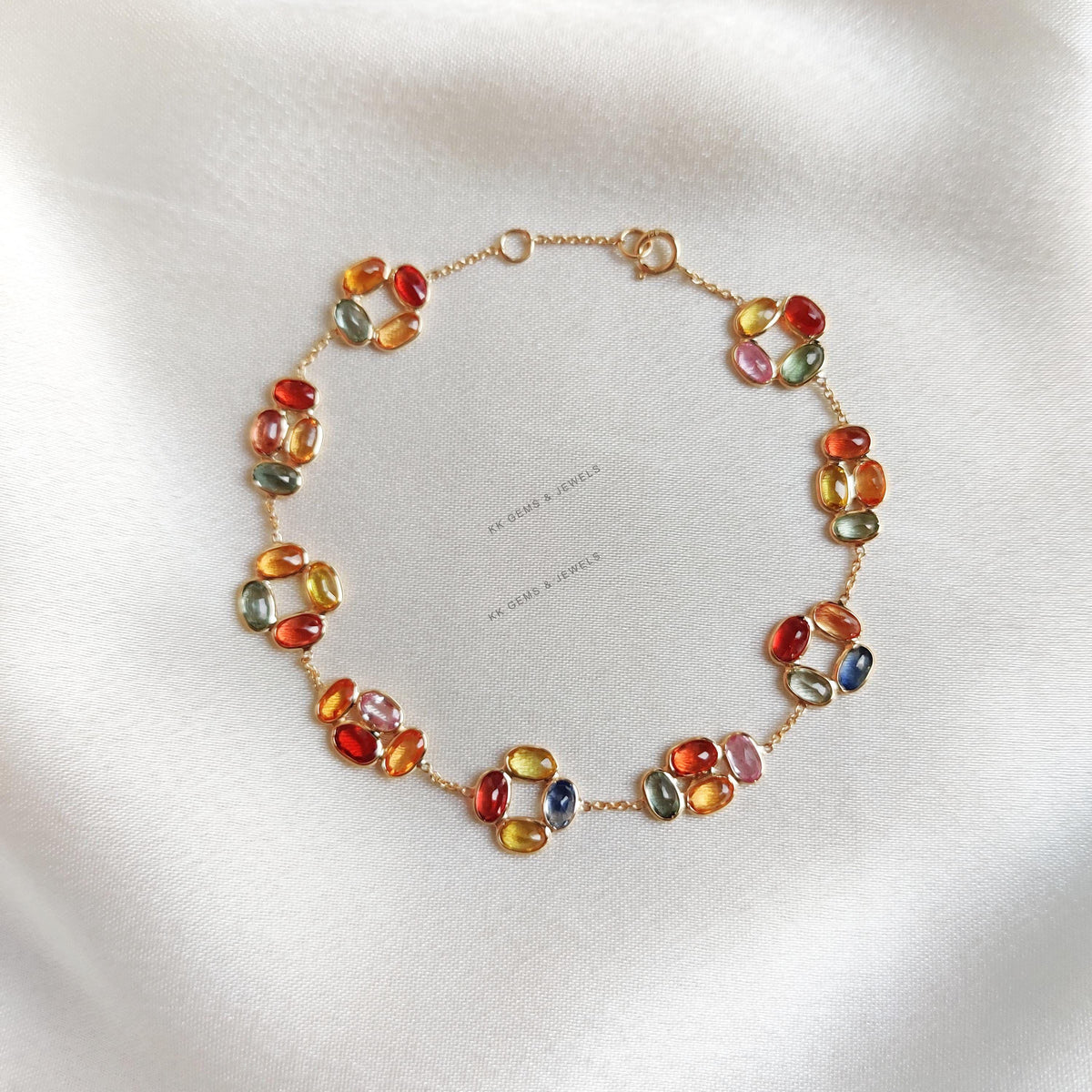 14K Solid Yellow Gold Natural Multi Sapphire Bracelet, September Birthstone