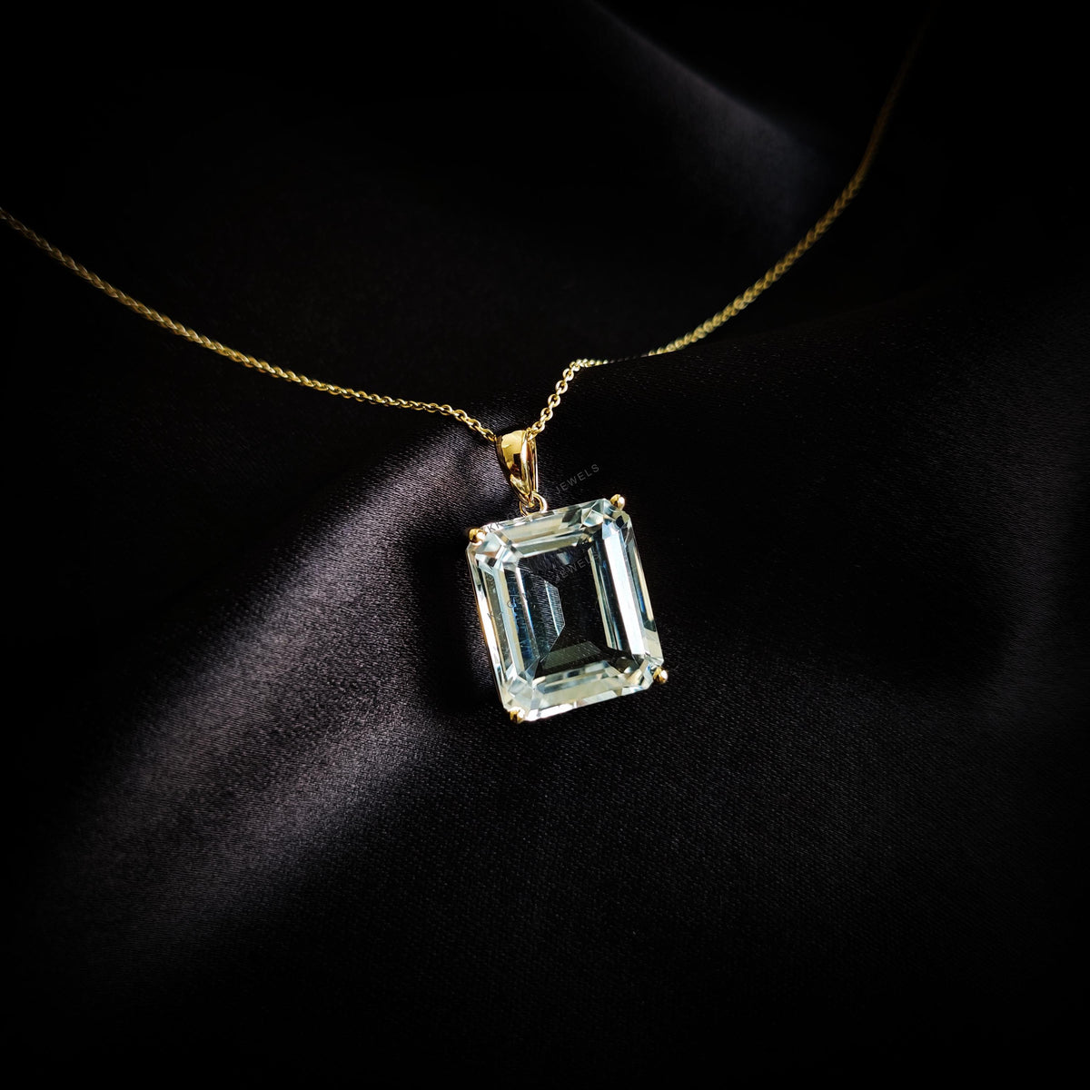 14K Solid Yellow Gold Natural White Topaz Octagon Pendant, November Birthstone