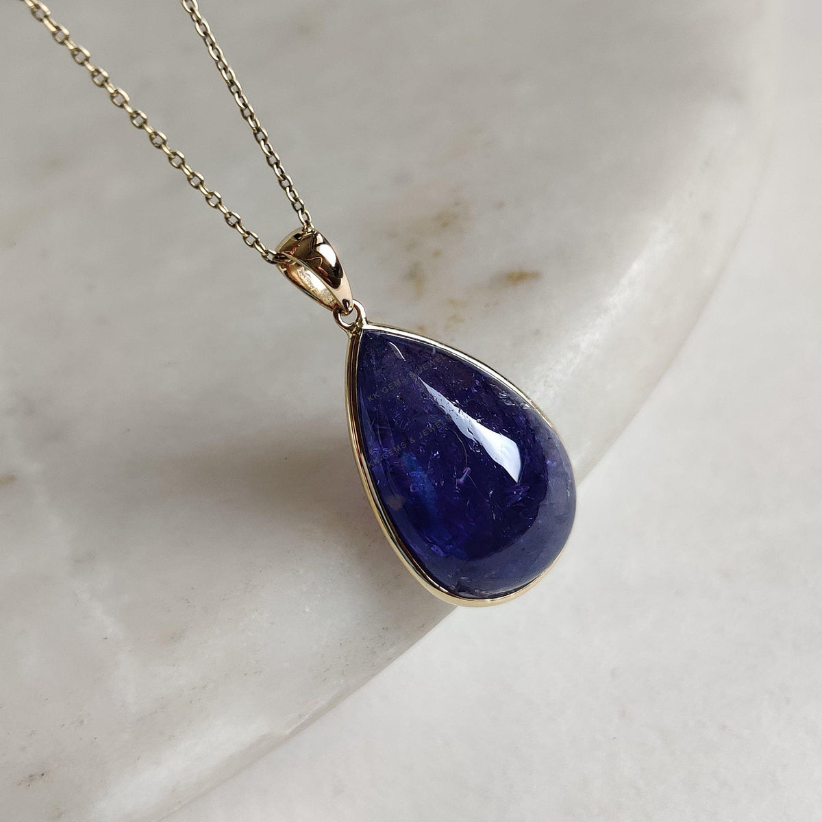 Pear Natural Tanzanite Pendant, 14K Solid Yellow Gold Bezel Pendant, December Birthstone