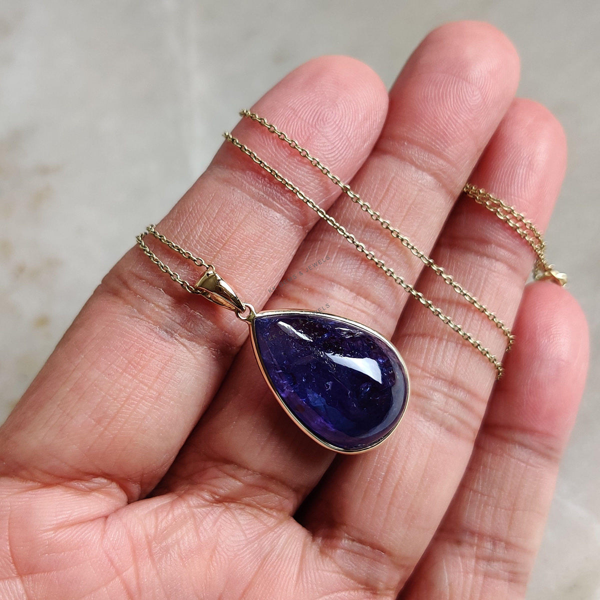 Pear Natural Tanzanite Pendant, 14K Solid Yellow Gold Bezel Pendant, December Birthstone