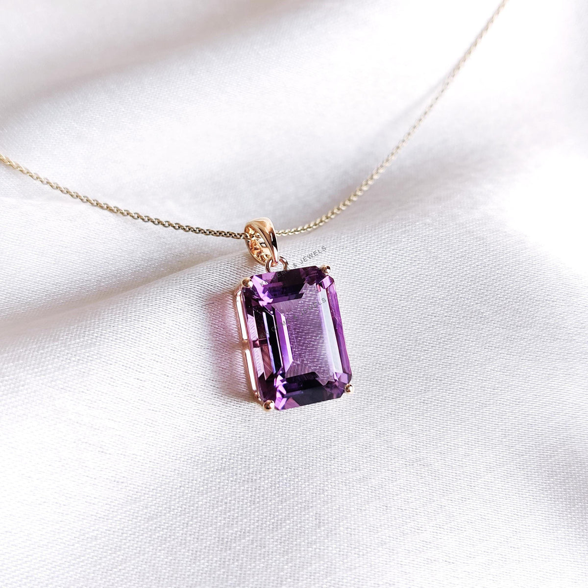 14K Solid Gold Natural Purple Amethyst Pendant: February Birthstone Jewelry