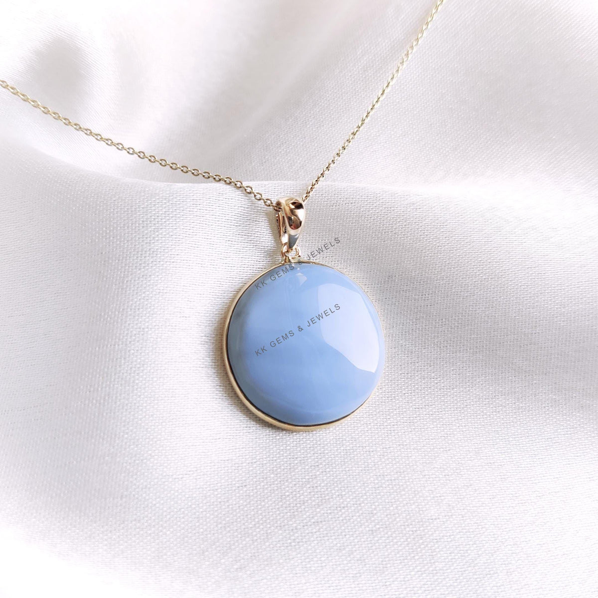 Natural Blue Opal Pendant, 14K Solid Yellow Gold Bezel Pendant, October Birthstone, Christmas Present