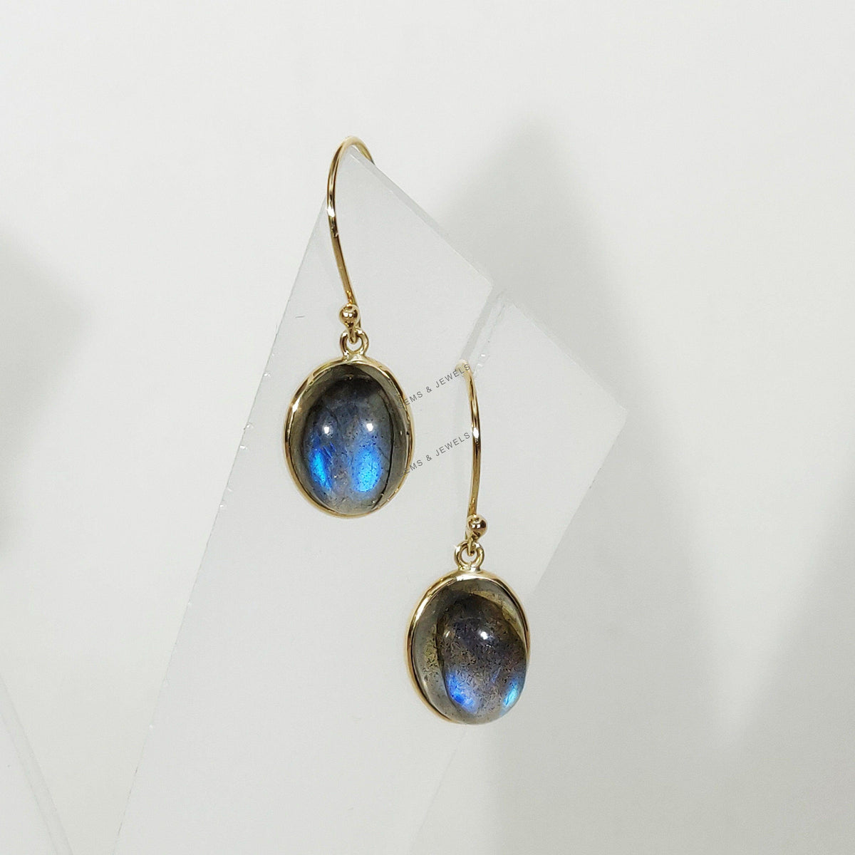 14K Solid Yellow Gold Natural Labradorite Drop Earrings: November Birthstone