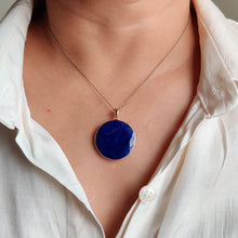 14K Solid Gold Natural Lapis Lazuli Pendant: Round Bezel Pendant, September Birthstone