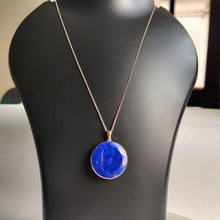 14K Solid Gold Natural Lapis Lazuli Pendant: Round Bezel Pendant, September Birthstone