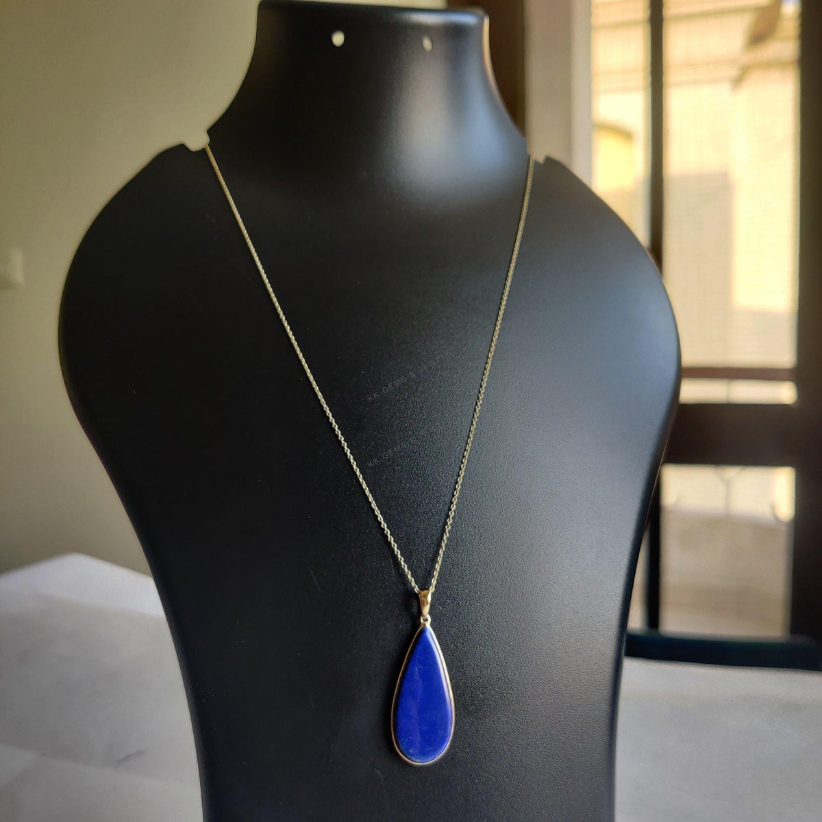 14K Solid Yellow Gold Natural Lapis Lazuli Pear Pendant, September Birthstone