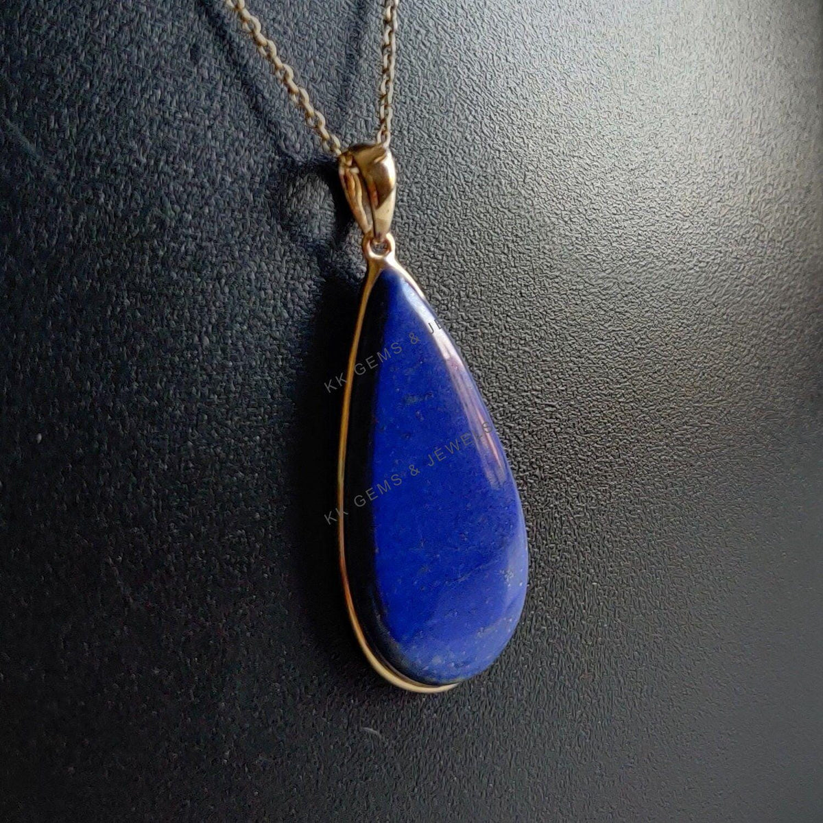 14K Solid Yellow Gold Natural Lapis Lazuli Pear Pendant, September Birthstone