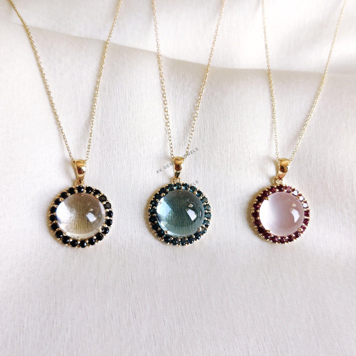 Natural Rose Quartz & Rhodolite Garnet Pendant, 14K Solid Yellow Gold Jewelry