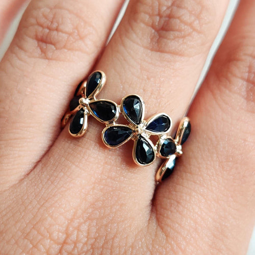14K Solid Gold Natural Blue Sapphire Flower Infinity Ring, September Birthstone