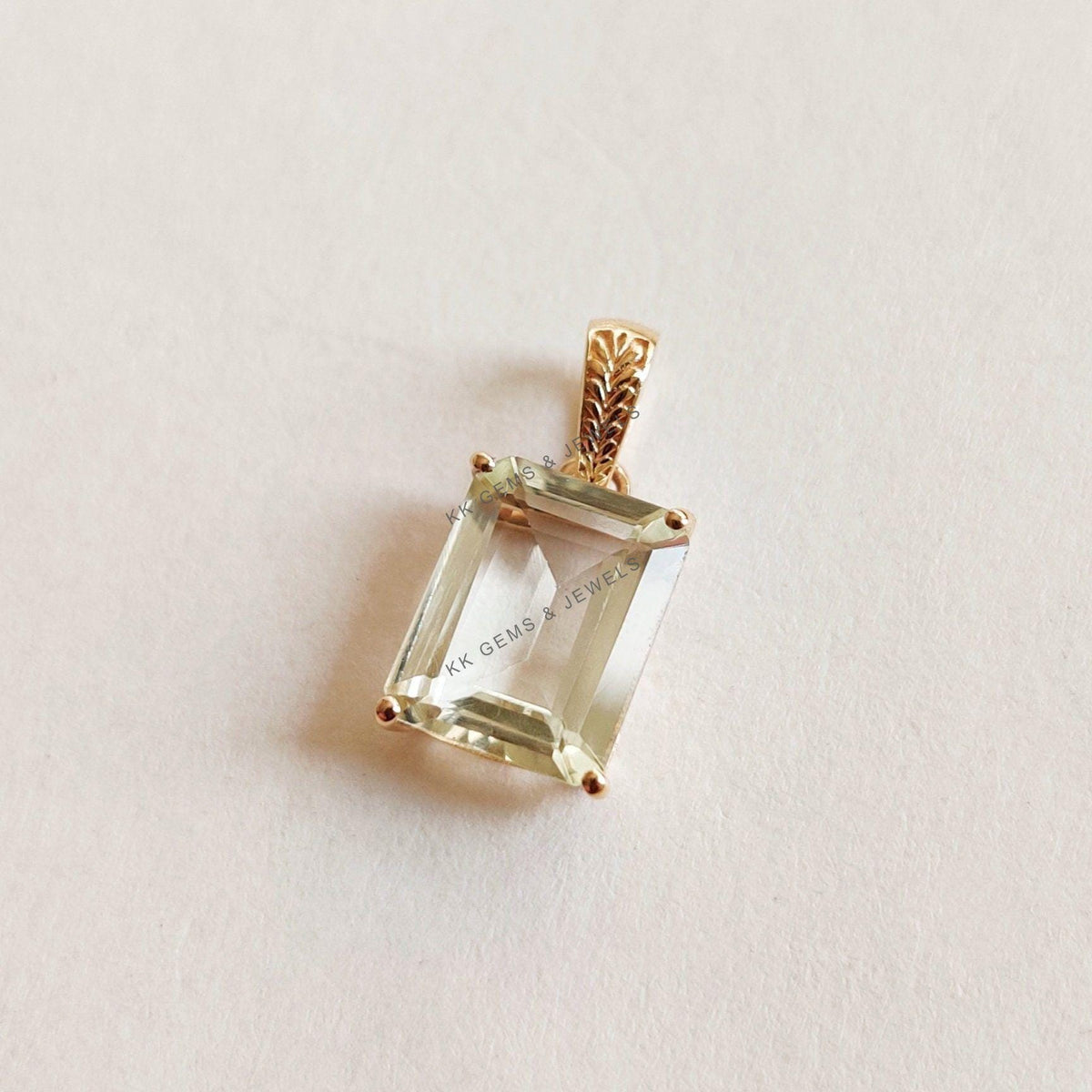 Natural Green Aquamarine Pendant: 14K Solid Yellow Gold, March Birthstone