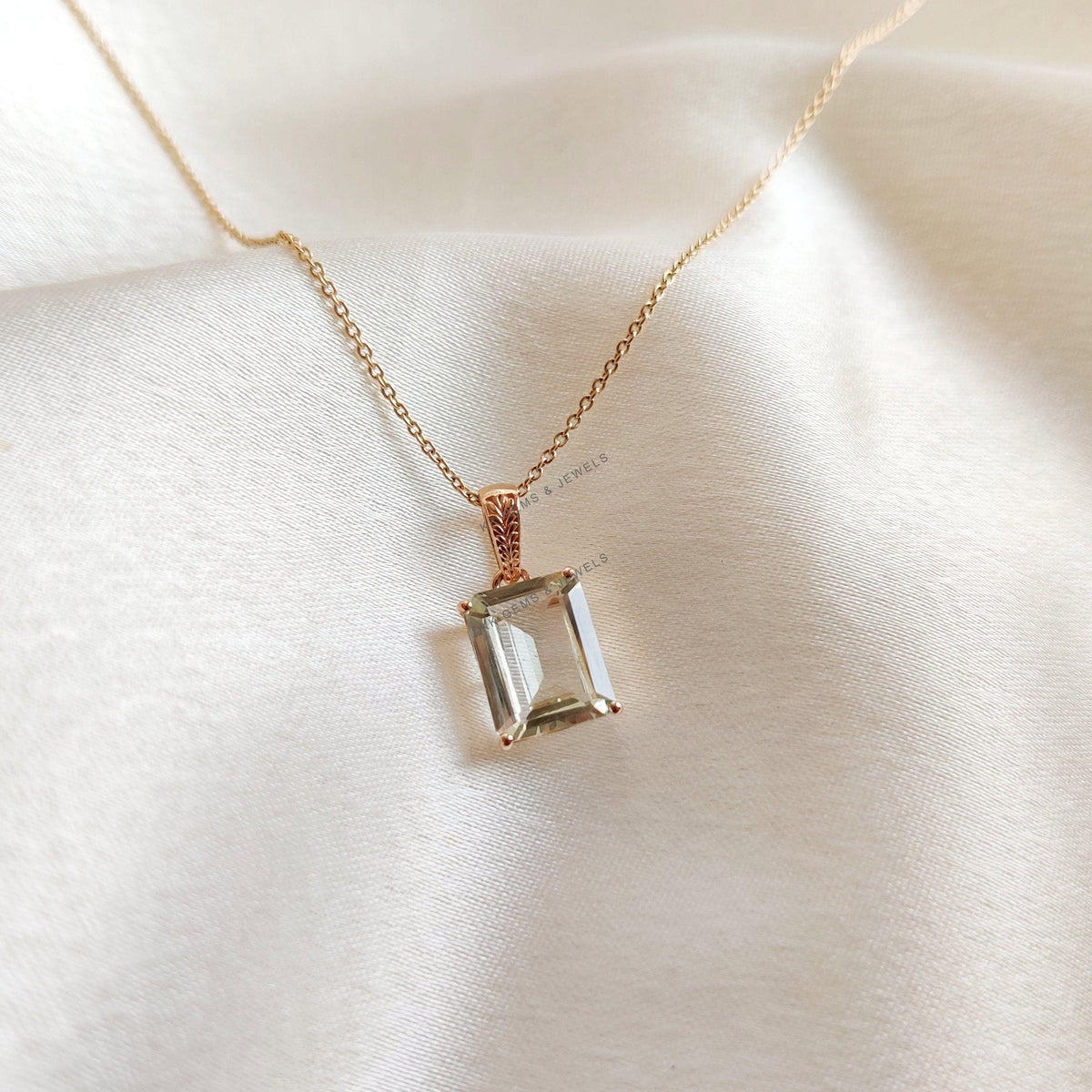 Natural Green Aquamarine Pendant: 14K Solid Yellow Gold, March Birthstone